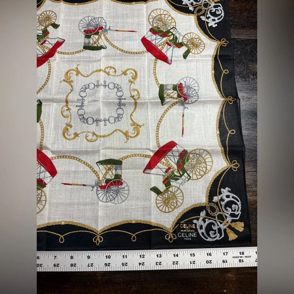 Celine Handkerchief Scarf with Carriage and Chain Design